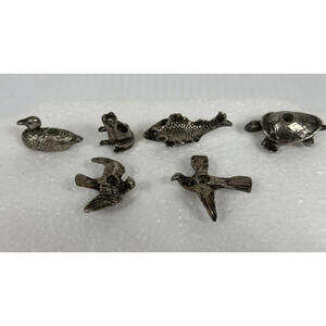 Reed and Barton Pewter Animal Birthday Cake Candle Holders Vintage Set of (6)